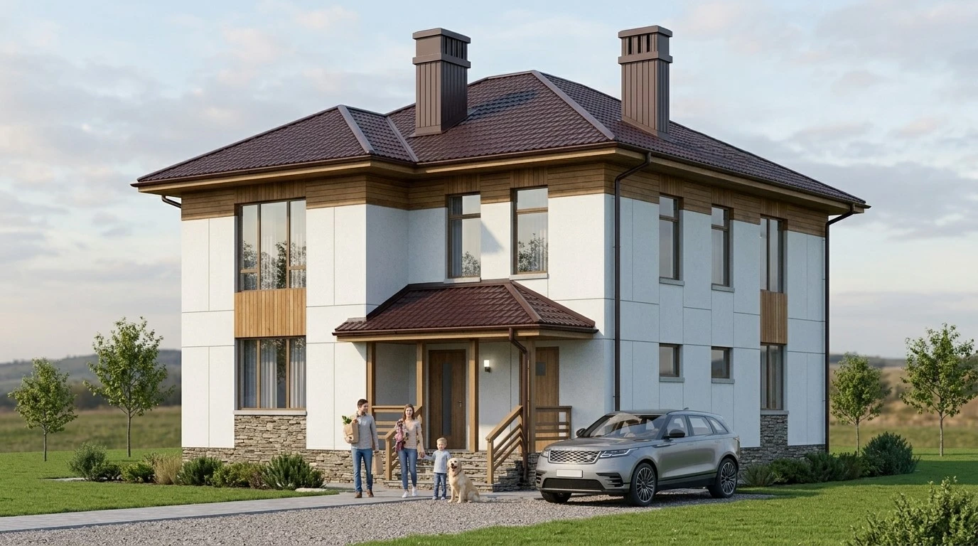 Проект каркасного дома с террасой до 150м²