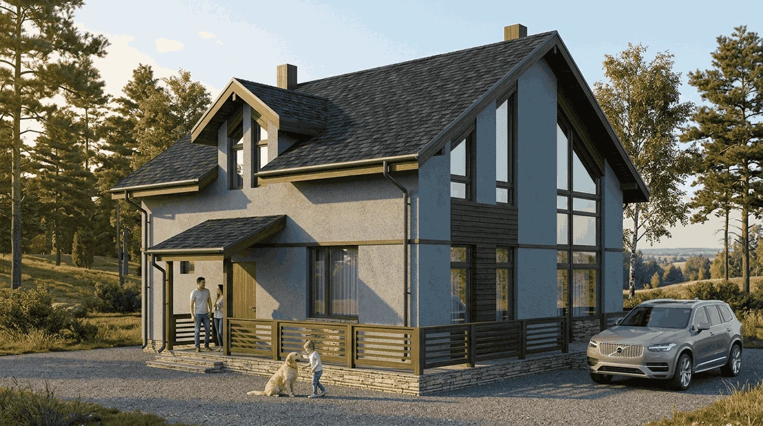 Проект каркасного дома с террасой от 150м²