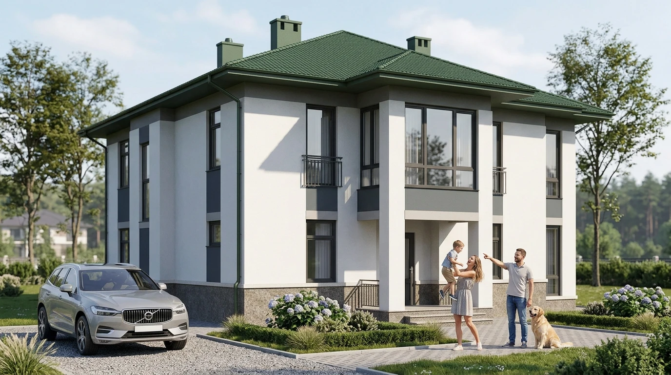 Проект дома с французскими балконами из кирпича до 190м²