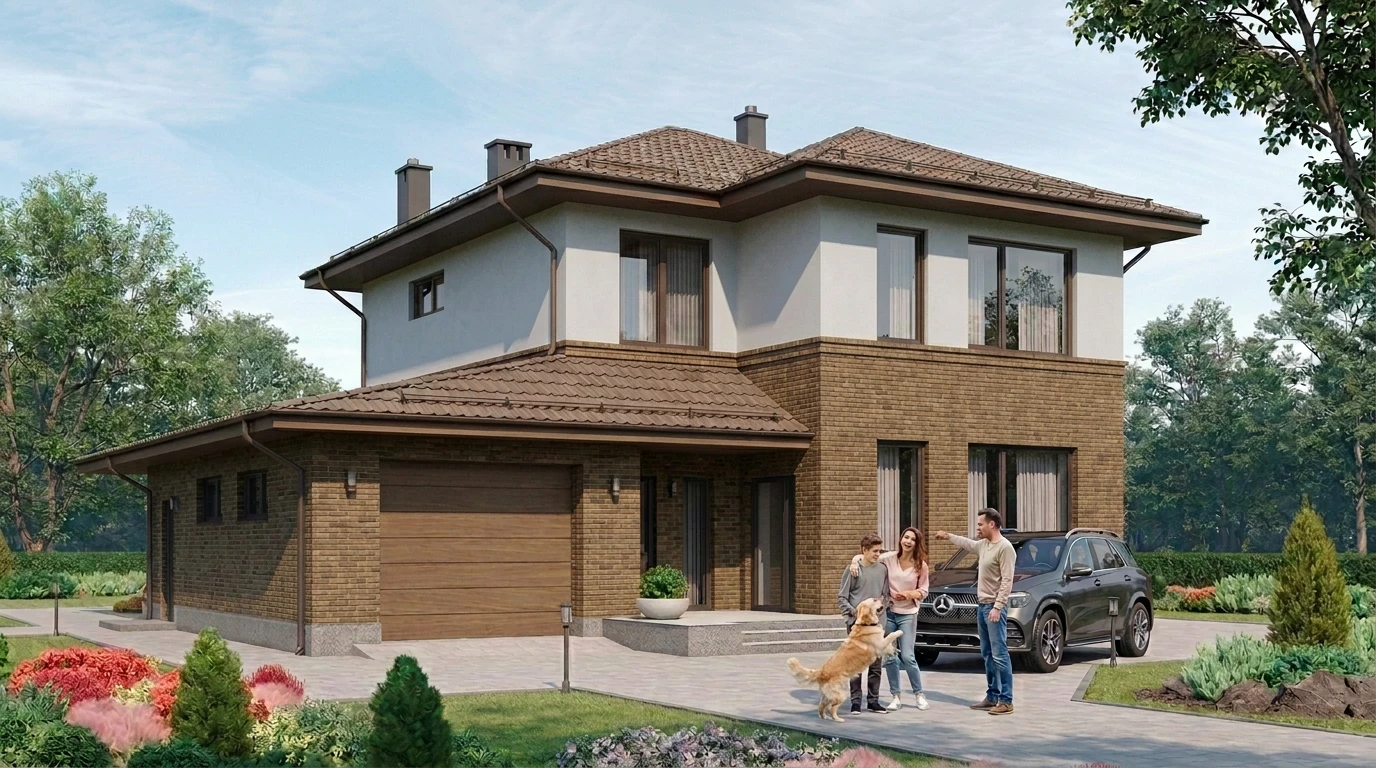 Проект двухэтажного дома из кирпича до 200м²
